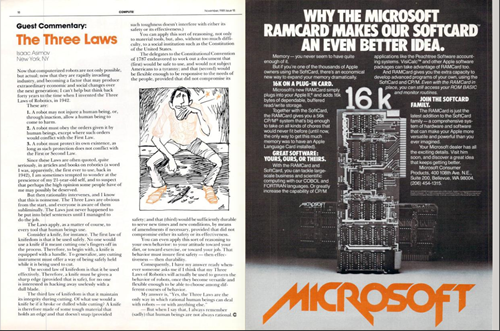 Issac Asimov's three laws in Compute Magazine