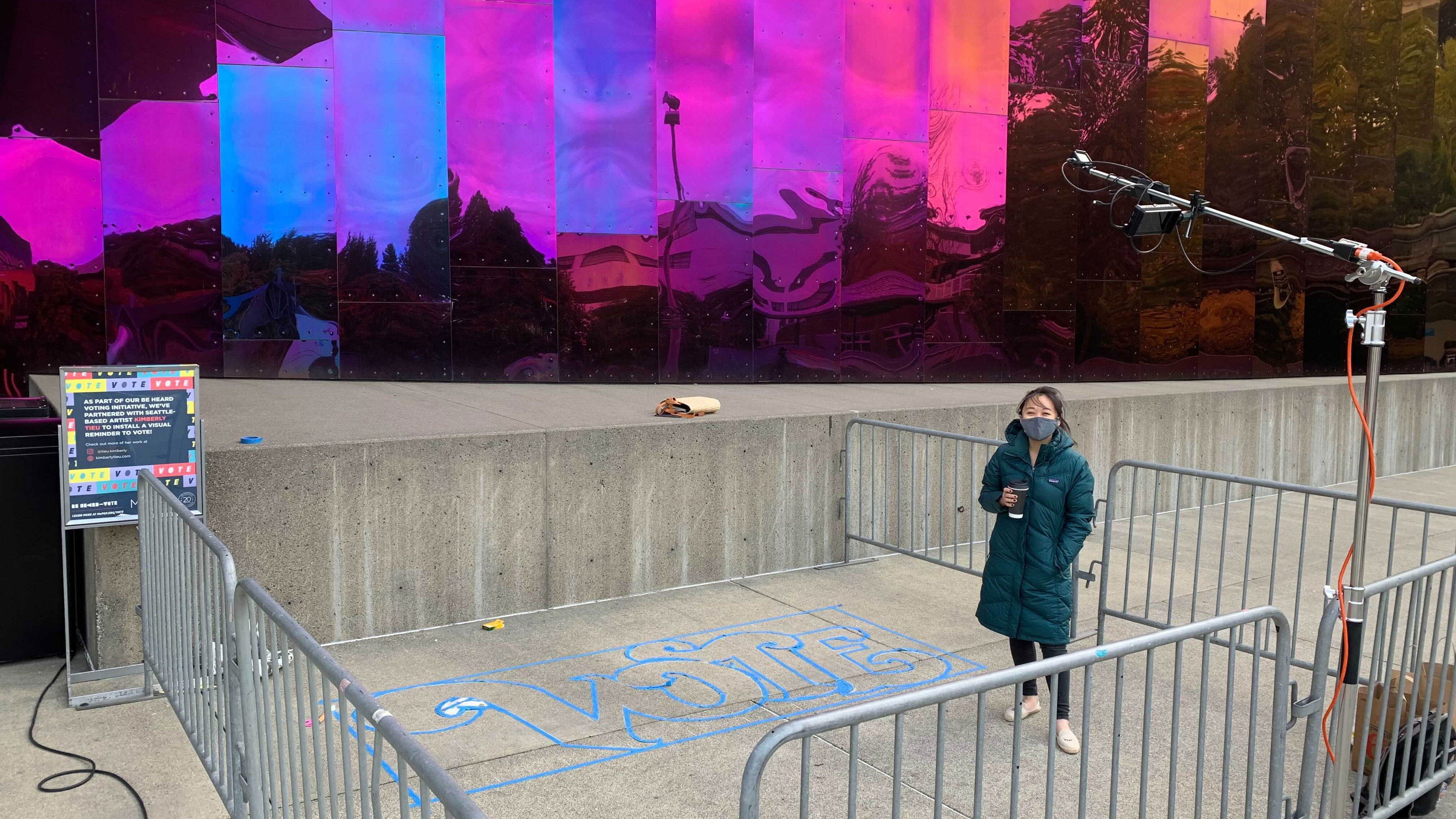 Kimberly Tieu Designs 'Vote' Chalk Art Outside MoPOP